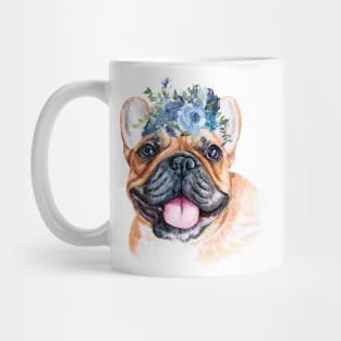 Cute French Bulldog with Blue Flower Wreath Art Mug